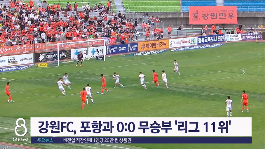 강원FC, 포항과 0:0 무승부 '리그 11위'