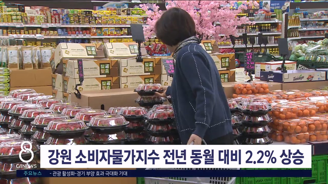 강원 소비자물가지수 전년 동월 대비 2.2% 상승