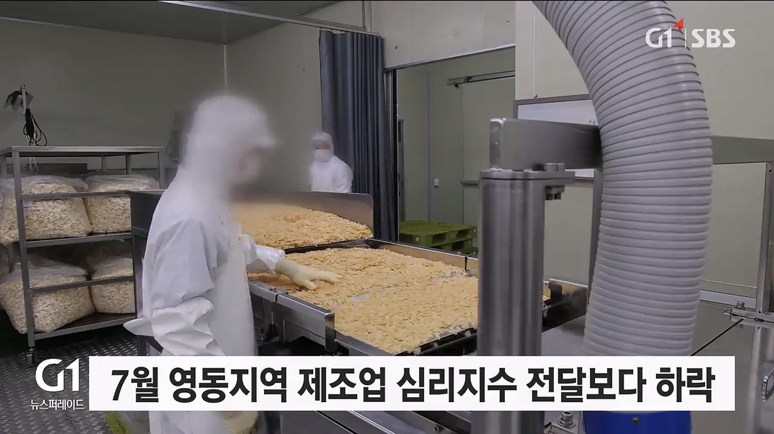 7월 영동지역 제조업 심리지수 전달 보다 하락