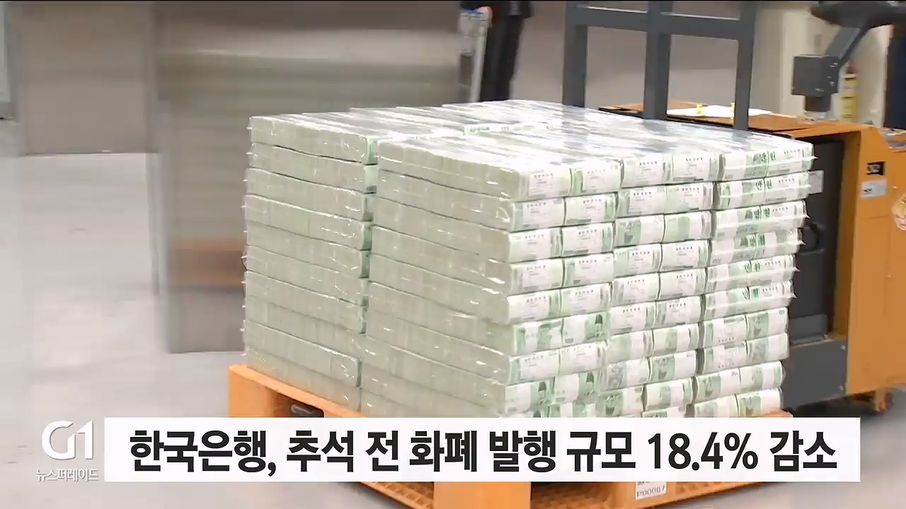 추석 전 강원지역 화폐 발행 규모 18.4% 감소