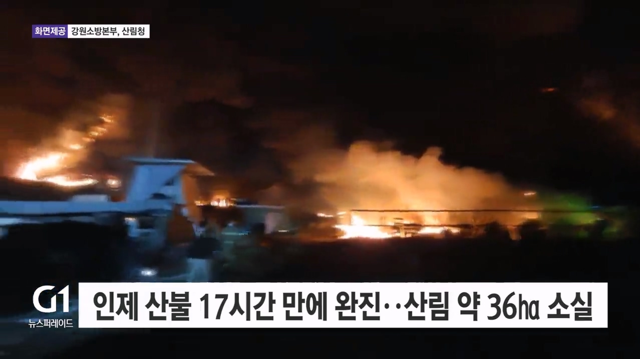 인제 산불 17시간 만에 완진..산림 약 36ha 소실